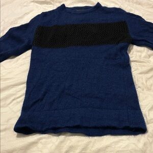 CNC Costume National Navy Blue Crewneck Sweater with Black Chest Panel